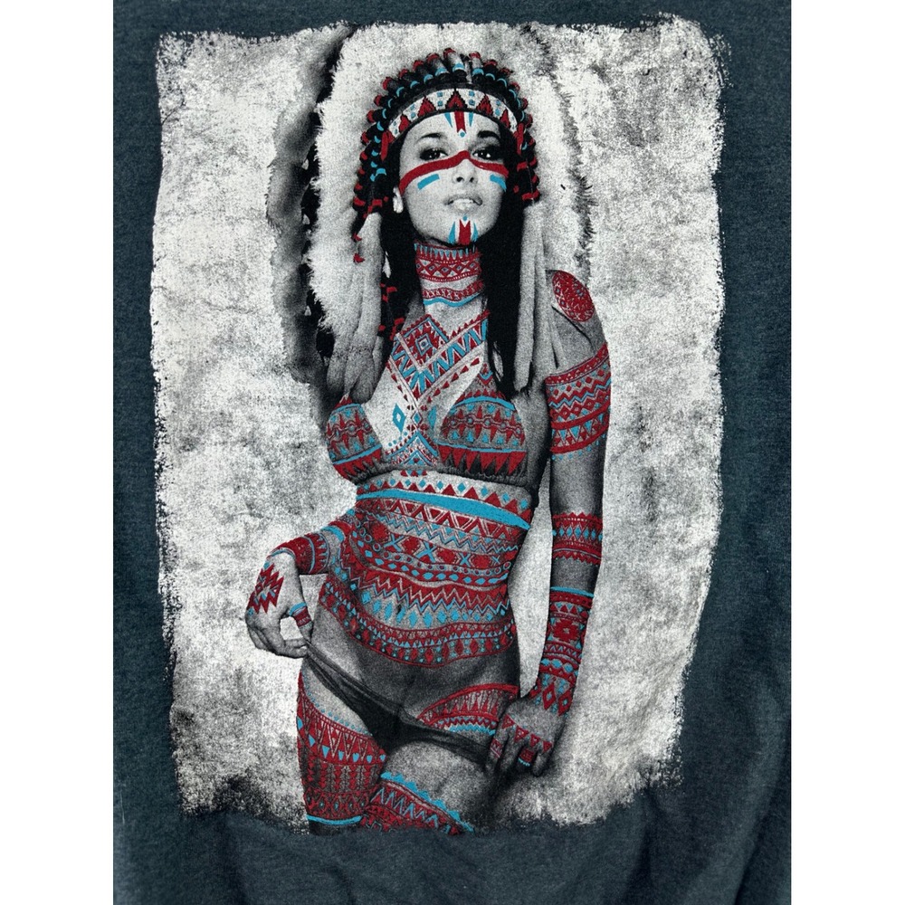 Riot Society Mens XL Graphic Sweatshirt Gray Headdress Body Art Crewneck Fleece